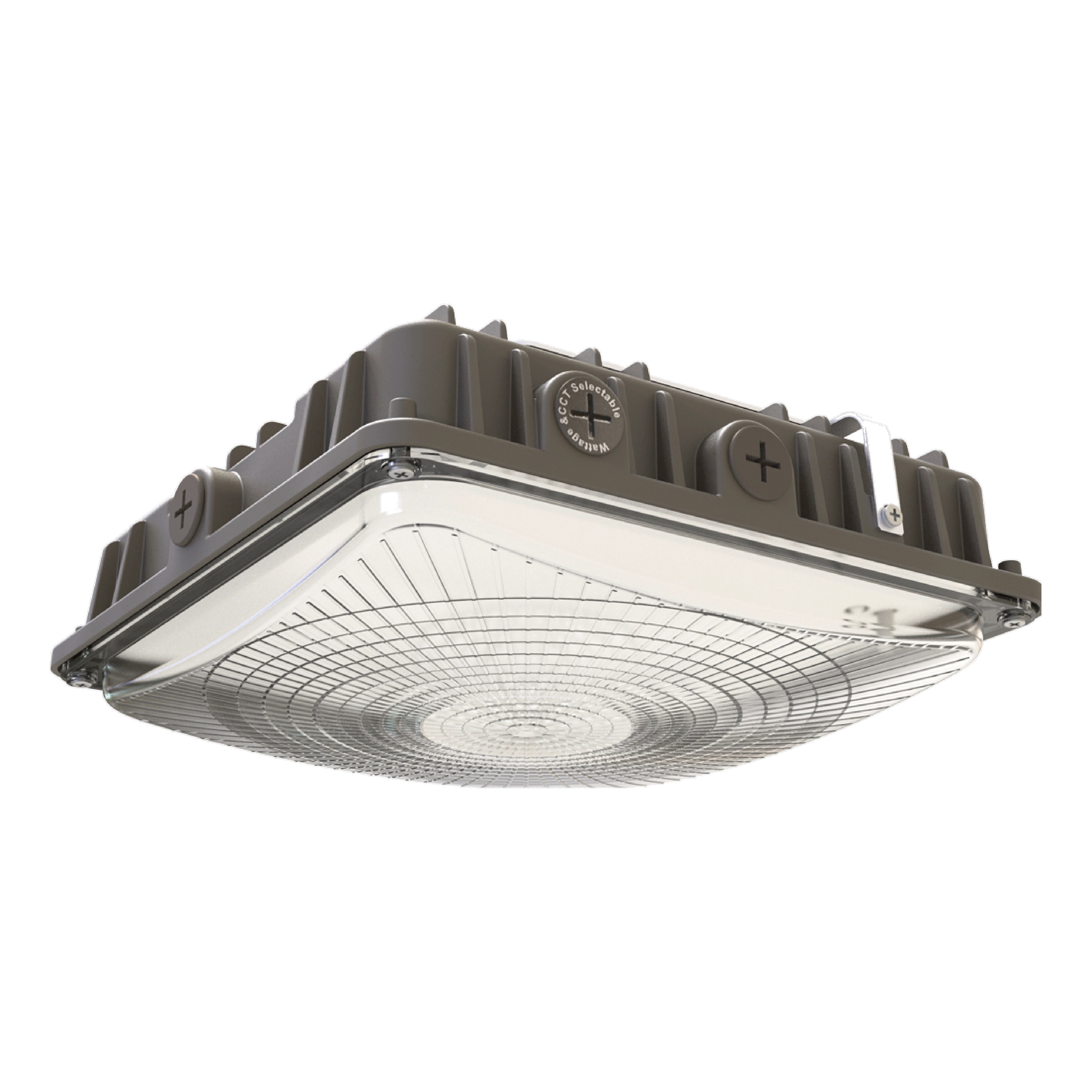 Canopy LED bronce oscuro con lente prismático para marquesina de gasolinera
