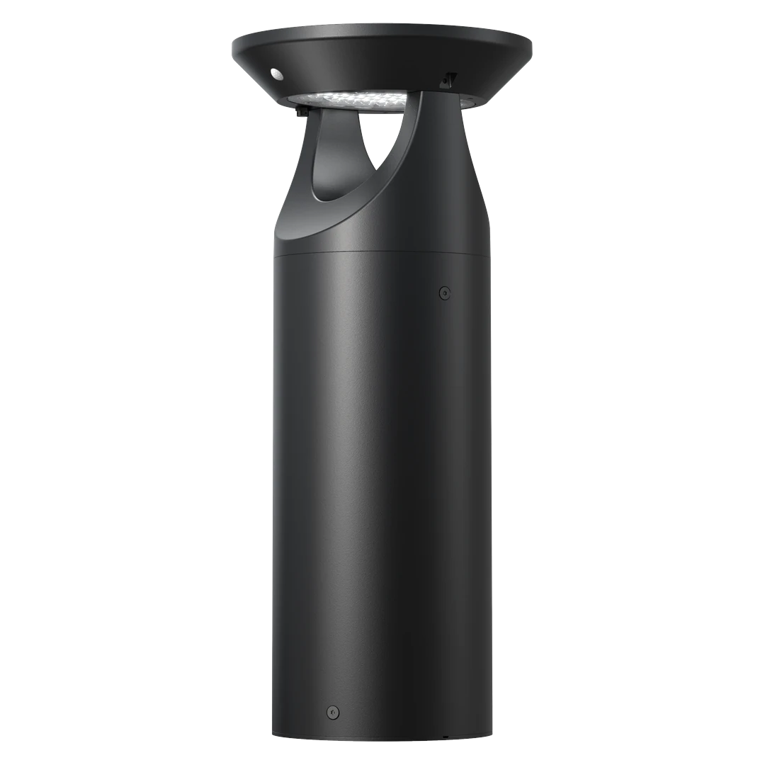 Bolardo solar LED negro con panel monocristalino para andador urbano